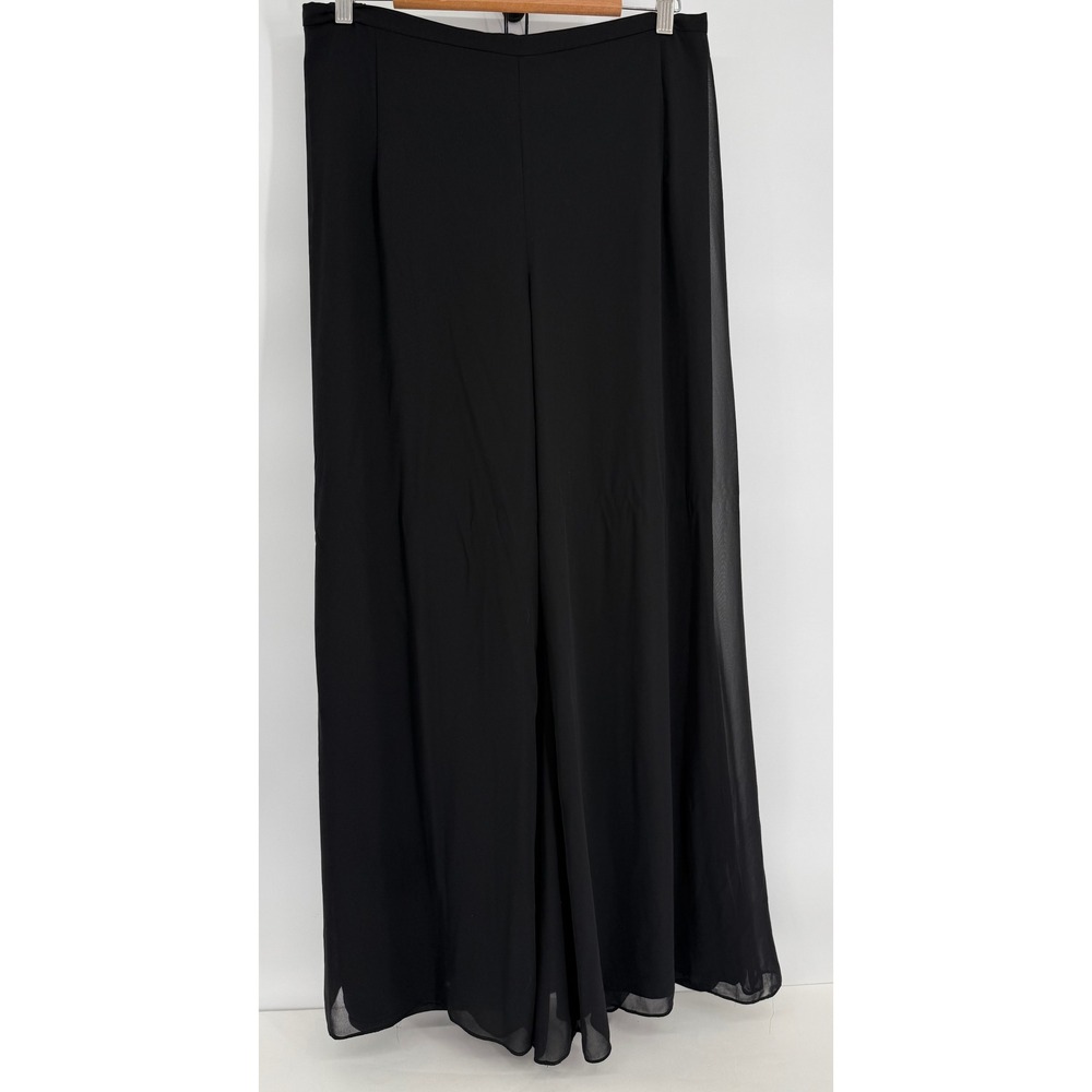 JR Nites Woman Black Sheer Chiffon Overlay Wide Leg Formal Pants Sz 16W